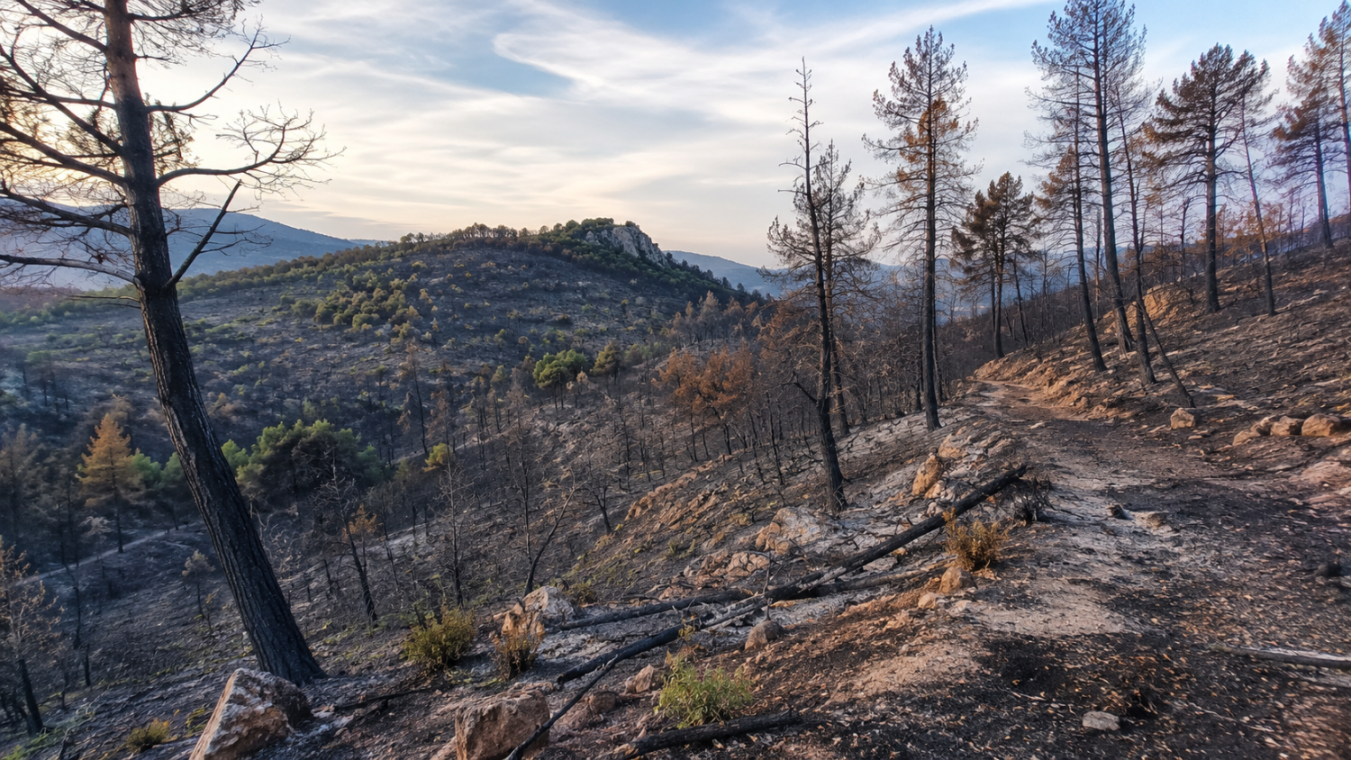 foret provençale calcinée apres incendie foret provençale calcinée après incendie de l'été